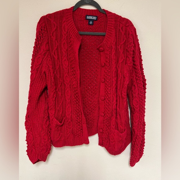 Land’s end crochet cardigan bright red cardigan women’s small - Picture 1 of 8